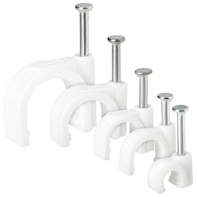 Juvale 500-Pack Round Staple Cable Wire Clips for Wall Mounting, Extension Cord Holders, and Cable Management in 5 Sizes for RJ45 Connectors (White)