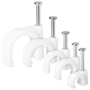 Juvale 500-Pack Round Staple Cable Wire Clips for Wall Mounting, Extension Cord Holders, and Cable Management in 5 Sizes for RJ45 Connectors (White) - 1 of 4