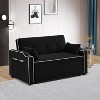 Black 3-in-1 Velvet Sleeper Sofa - Pullout bed with USB port, cupholder, adjustable backrest & pillows for living room. - 2 of 4