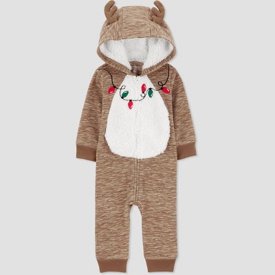 Image of Carter's Just One You®️ Baby Christmas Hooded Reindeer Romper - Brown 9M