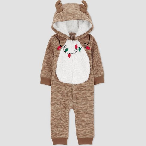 Carter s Just One You Baby Christmas Hooded Reindeer Romper Brown 12m Target