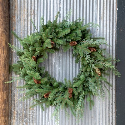 Park Hill Collection Mixed Evergreen Wreath with LED Lights