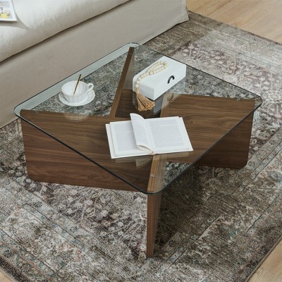 HDZNVF Mid-Century Modern Square Coffee Table, Living Room Wooden Coffee Table