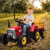 12V Kids Battery Powered Electric Tractor with Trailer, Ride On Car w/Remote Control, 7-LED Headlights, for Kids 3-6 Years - 4 of 4