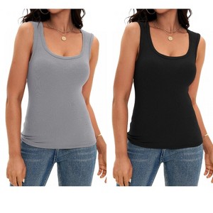 ATHLECHIC Women's Scoop Neck Ribbed Wide Strap Sleeveless Workout Basic Sport Tank Tops 2 Packs - 1 of 4