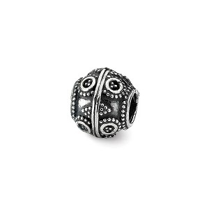 Black Bow Jewelry Sterling Silver Antiqued Artisan Beaded Circle Design Bead Charm - 1 of 2