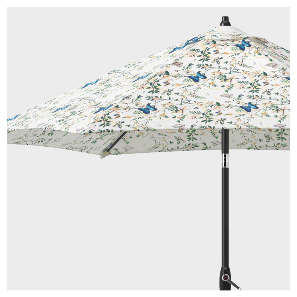 9' x 9' Round Patio Umbrella DuraSeason Fabric™ Almond Finches - Black Pole - Threshold™
