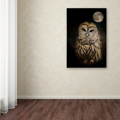 Barred Owl and Moon Framed Canvas Art in Dark Tones