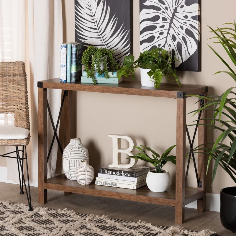 Baxton Studio Rumi Modern Farmhouse Natural Brown Finished Wood and Black Metal Console Table, 1 of 9