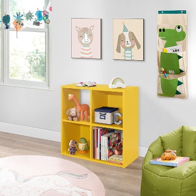 Kings Brand Furniture - 4-Cube Children's Bookcase, Kids Toy Storage Shelf Organizer for Playroom, Bedroom, Nursery School