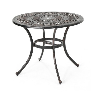 Tucson 32.5" Round Cast Aluminum Dining Table - Copper - Christopher Knight Home: Water-Resistant, Seats 4