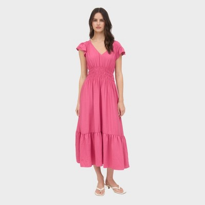 August Sky Women's V-Neck Short Sleeve Midi Dress