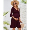 Women's Maternity Smocked 3/4 Sleeve Boho Dress V Neck Fall Casual Ruffle Flowy Midi Dress for Baby Shower Photoshoot - 3 of 4