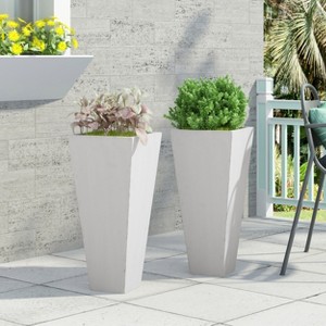 Christopher Knight Home Ella Outdoor Modern Cast Stone Planters (Set of 2) - 1 of 4