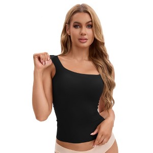 INSPIRE CHIC Women's U Back Tanks with Built-In Bra Silky No Show Basic Camisoles - 1 of 4