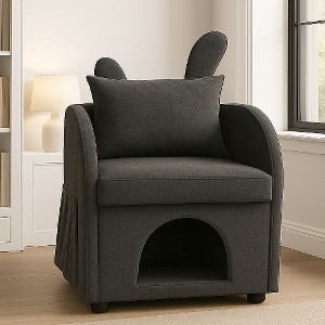 Kumasinova 2-in-1 Sofa Chair & Pet Hideaway, Scratch-Resistant Fabric Accent Chair, Bunny-Ear Pet-Friendly Armchair with Side Pocket - 1 of 4