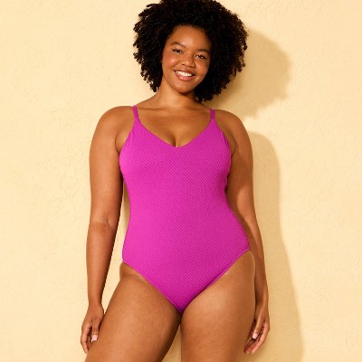 Shade & Shore Women's Long Torso V-Neck Full Coverage One Piece Swimsuit - Shade & Shore™ Purple M — фото 4
