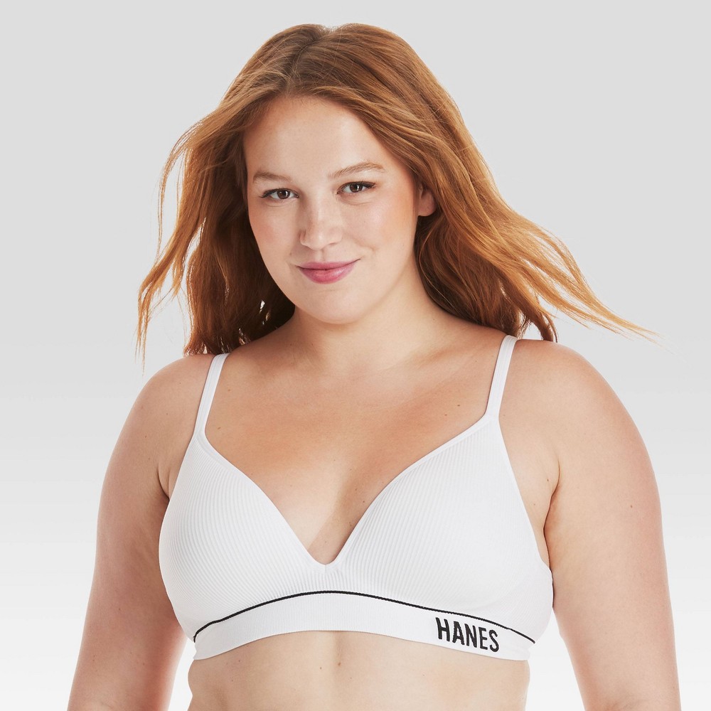 Hanes Women's Ribbed Seamless Contour Bra - White L