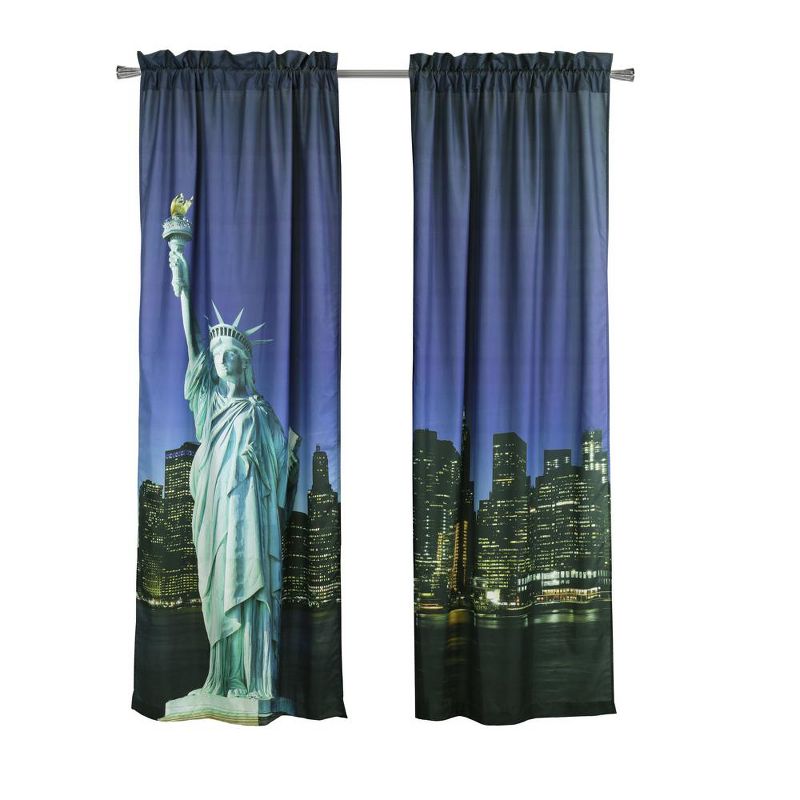 Habitat Photo Real Statue Of Liberty Light Filtering Pole Top Curtain Panel 100% Polyester Pair Each 37" x 84" Multicolor, 2 of 6