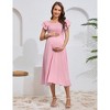Women's Maternity Flutter Short Sleeve Smocked Summer Casual Dress Square Neck Boho Maxi Dress Photoshoot Baby Shower - 2 of 4