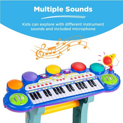 Blue 37-Key Kids Electronic Piano Keyboard with Microphone and Stool