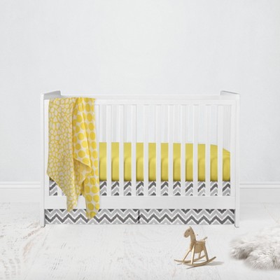 Bacati - Ikat Dots Giraffe Yellow Grey Neutral 4 pc Crib Set with 2 Muslin Swaddle Blankets