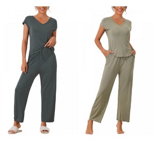 INSPIRE CHIC Women's 2 Pcs Pajama Set Short Sleeve Top with Long Pants Modal Casual Lounge Sets - 1 of 4