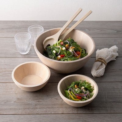 Blonde Par Rubber Tree Wood Large Serving Bowl 17.5"