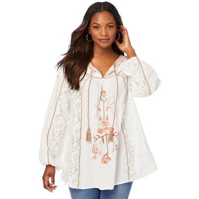 Roaman's Women's Plus Size Embroidered Boho Tunic