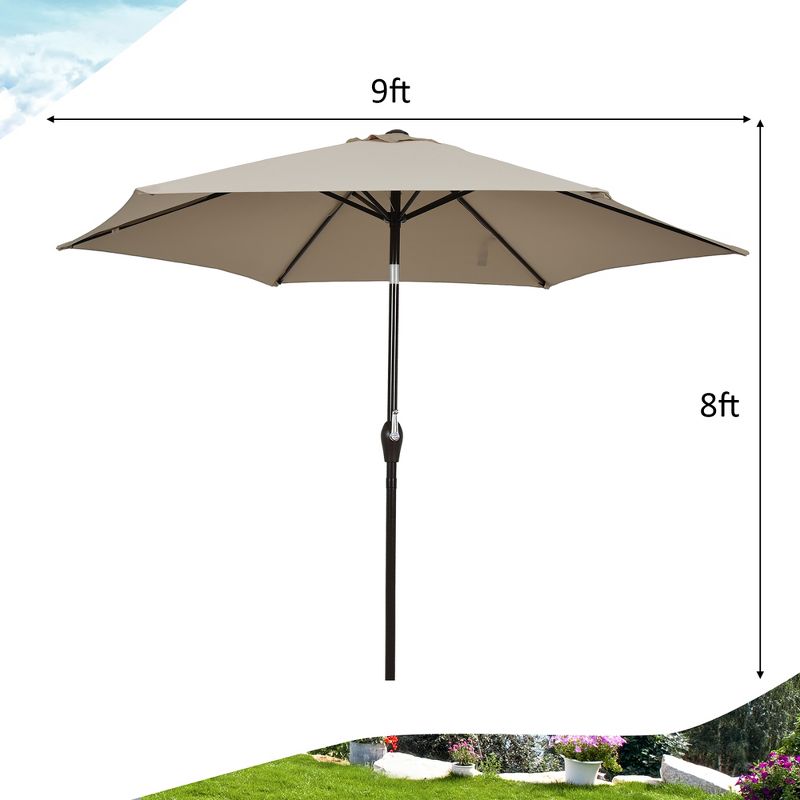 Costway 9Ft Outdoor Market Patio Table Umbrella Push Button Tilt Crank Lift Burgundy/Beige/Tan/Blue, 3 of 10