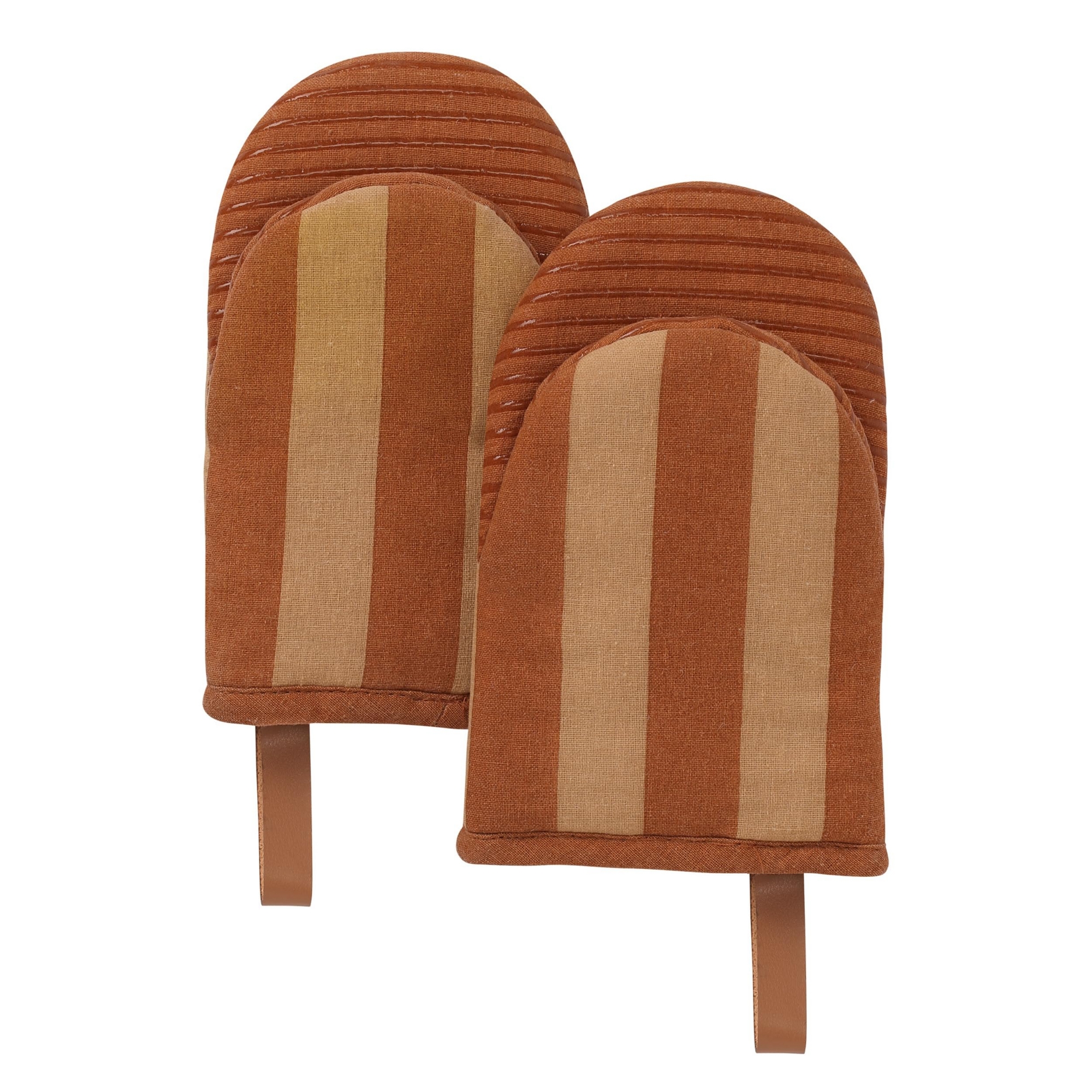 Folkulture Mini Oven Mitts Heat Resistant | Set of 2 (5.75" x 9") Caramel Oven Mitts with Hanging Loop | 100% Cotton Oven Gloves (Caramel)