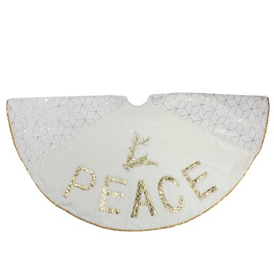 Northlight 48" Cream and Gold Peace and Reindeer Christmas Tree Skirt