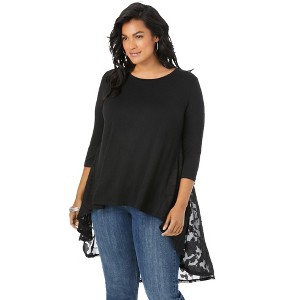 Roaman's Women's Plus Size Three-Quarter Georgette-Back Tunic - 1 of 4
