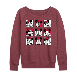 Women's - Disney - Minnie Grid Lightweight French Terry Wide Neck Long Sleeve Graphic Shirt - 1 of 4