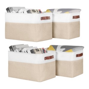 Aoibox 15 Inch Storage Baskets with Handles for Shelves Collapsible Fabric Bins Hard Bottom Closet Organizer Khaki 4 Pack - 1 of 4