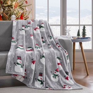 Kate Aurora "Bundled Up" Ultra Soft & Plush Christmas Gray Snowman Accent Throw Blanket - 50" x 60" - 1 of 3