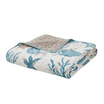 King Aqua Cotton Reversible Coastal Quilt Set
