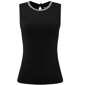 INSPIRE CHIC Women's Sleeveless Keyhole Crew Neck Beaded Decor Summer Casual Work Blouse - 1 of 4