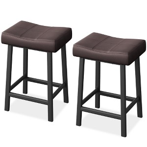 24" Saddle Bar Stools Set of 2, Stylish Backless PU Leather Counter Height Stools with Curved Cushion - 1 of 4