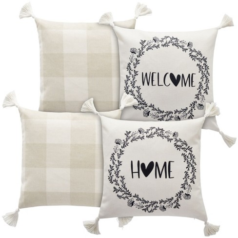 Farmlyn Creek Set Of 4 Plaid Throw Pillow Covers, 18x18 Inch Decorative  Farmhouse Pillow Cases With Printed Designs And Tassels : Target