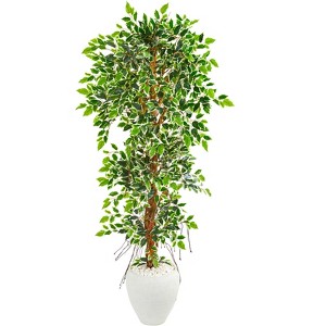 Nearly Natural 5.5-ft Elegant Ficus Artificial Tree in White Planter - 1 of 1