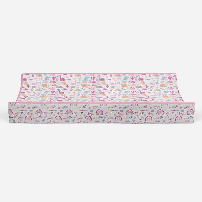 Bacati - Little Dino Girls Fucshia/Aqua Muslin Quilted Changing Pad Cover, 5 of 10