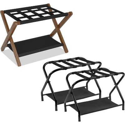 Heybly Luggage Rack, Pack of 2, Folding Suitcase Stand with Storage Shelf