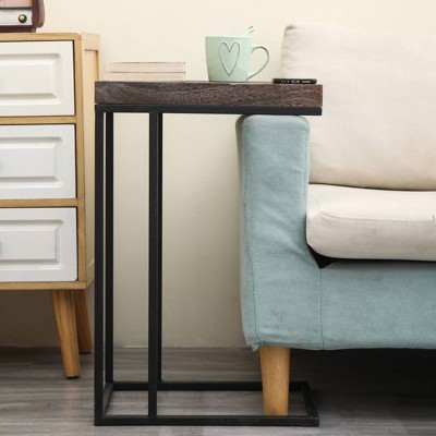Rustic Brown Torch Carbon C-Shaped End Table with Metal Frame