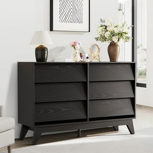 6-Drawer Dresser for Bedroom, 47.2" Wide Mid Century Chest of Drawers, Wooden Dresser TV Stand, Vintage Dressers with Bevel Design for Living Room - 1 of 4