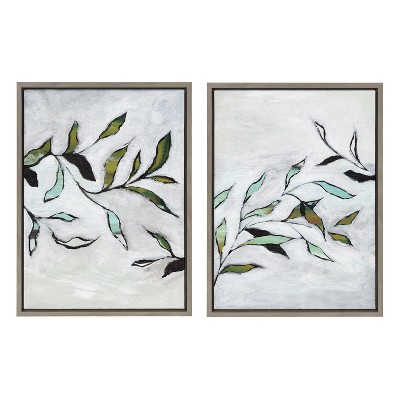 Set of 2 Gray and Green Nature-Inspired Canvas Prints