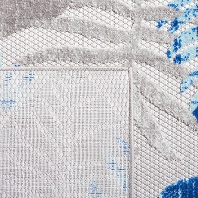 Grey and Blue Floral Synthetic 9' x 12' Area Rug