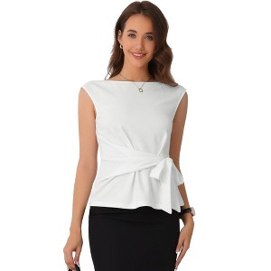 INSPIRE CHIC Women's Summer Tie Front Boat Neck Sleeveless Work Blouse - 1 of 4