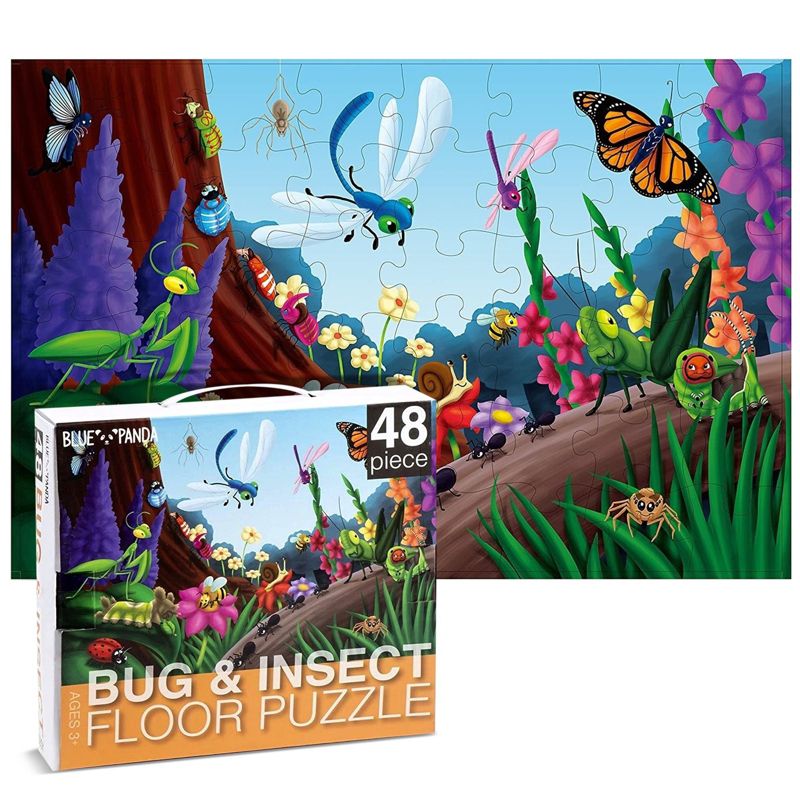 Blue Panda 48 Piece Giant Floor Puzzle for Kids Ages 4+, Bugs and Insects Puzzles for Classroom, Learning Activity, 2 x 3 Feet, 1 of 9