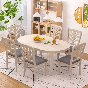 VECELO Rustic Wooden Dining Chairs, Rubber Wood Kitchen Chairs with Padded Seat & Elegant Hollowed Backrest, Gray - 1 of 4